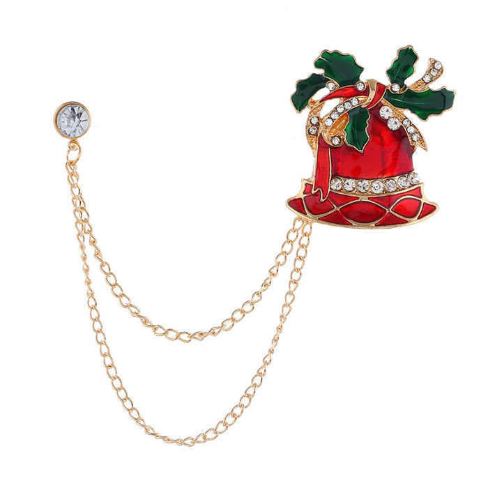 Broche Brooch Broche Alloy Christmas Diamond Bells cadena de doble capa JDC-BC-MDD010