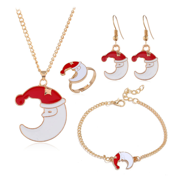 Wholesale Jewelry Set Alloy Christmas Collection Old Man Elk Bell Earrings Necklace Bracelet Ring Set MOQ≥2 JDC-RS-ZuanL001