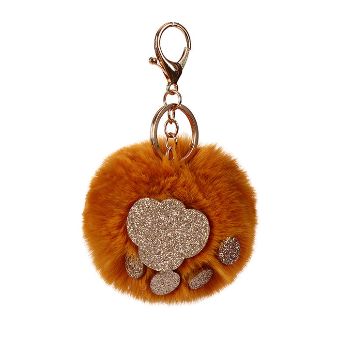 Wholesale Sequin Cat's Claw Hair Ball Polyester Faux Hair Keychain MOQ≥5 JDC-KC-QHao004