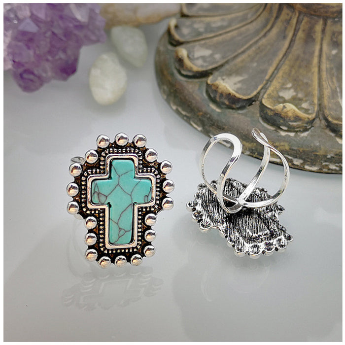 En gros 925 Silver plaqué Cross Turquoise Metal Ring JDC-RS-RONGY005