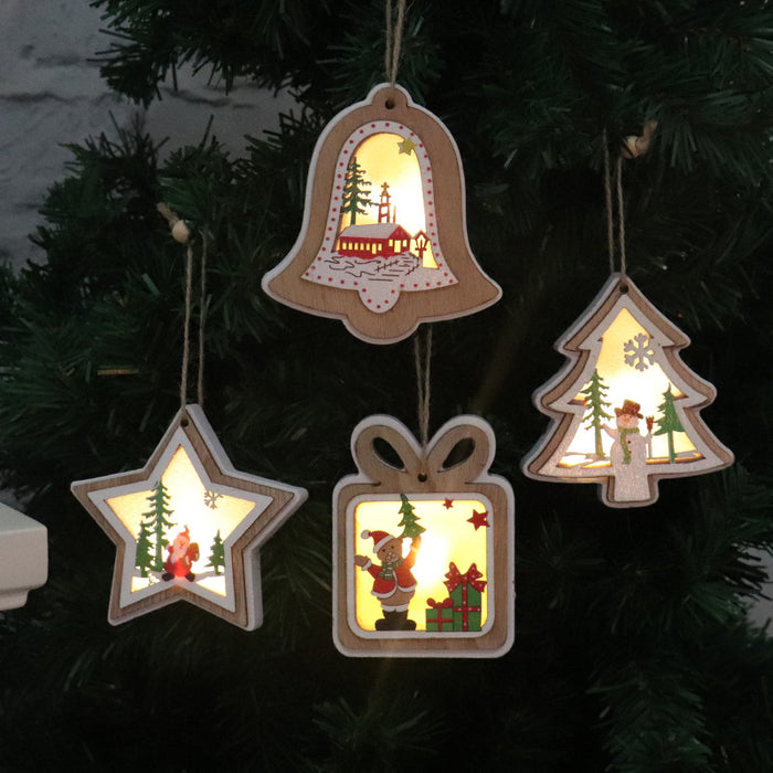 Decoración navideña al por mayor colgante de madera GLOW con luces JDC-DCN-Jinhao001