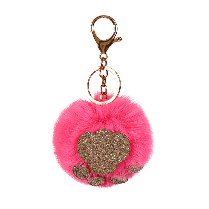 Wholesale Sequin Cat's Claw Hair Ball Polyester Faux Hair Keychain MOQ≥5 JDC-KC-QHao004