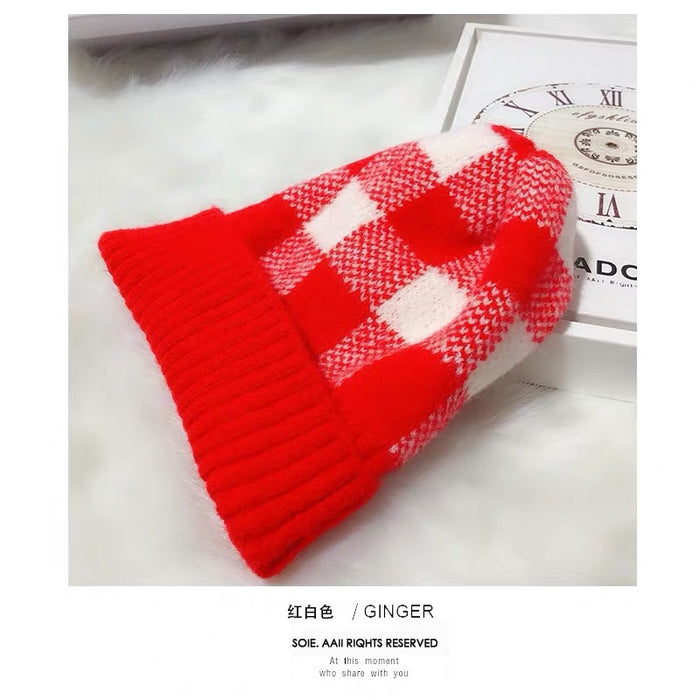 Wholesale Hat Acrylic Fleece Warm Simple Mixed Color Plaid Knitted Hat JDC-FH-YueH014