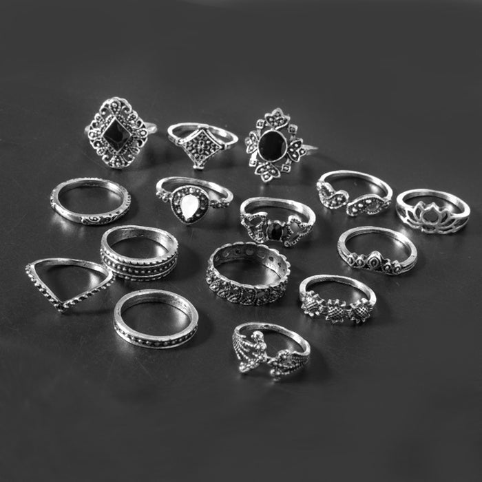 Conjunto de anillo de aleación de piedra negra de recorte vintage al por mayor JDC-RS-SAIP012