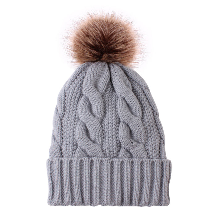 Wholesale Hat Acrylic Wool Ball Autumn And Winter Warm Fleece Knitted Hat MOQ≥2 JDC-FH-MY002