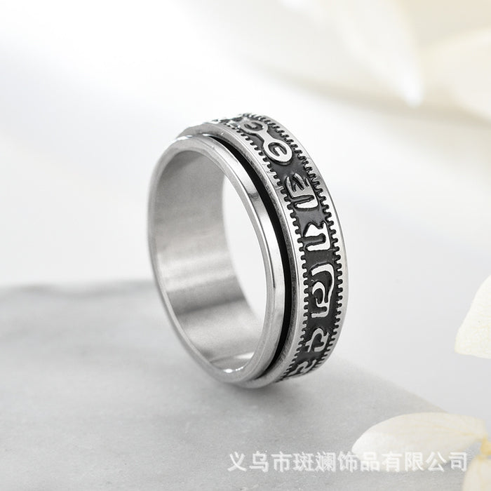 Wholesale Ring Alloy Titanium Steel Six Character Mantra Turnable Ring JDC-RS-KuaH013