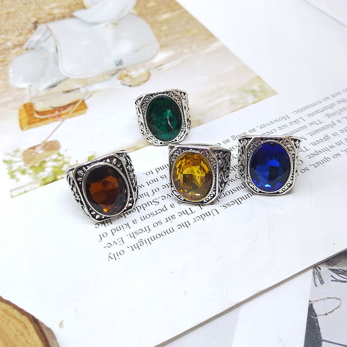Wholesale Random Glass Crystal Gemstone Alloy Ring JDC-RS-KuaH011