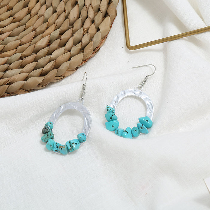Wholesale Earrings Plastic Exaggerated Long Irregular Turquoise MOQ≥2 JDC-ES-KaiQ053