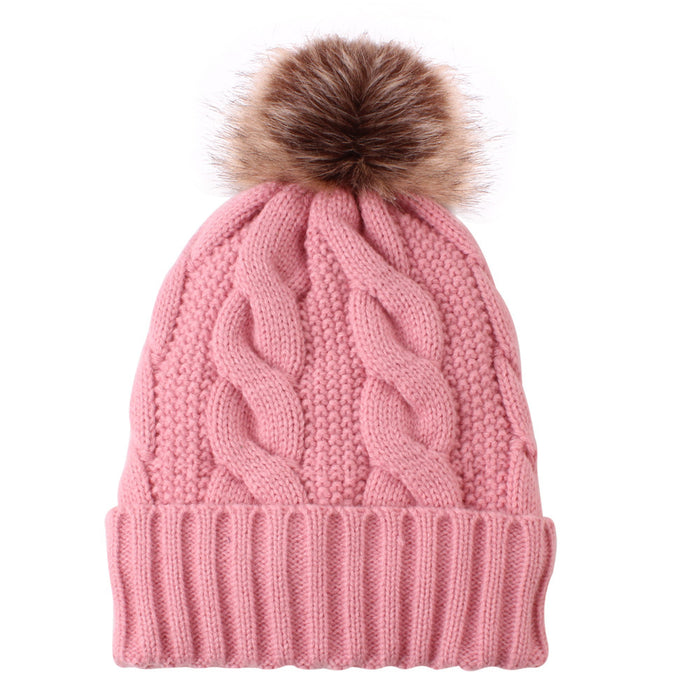 Wholesale Hat Acrylic Wool Ball Autumn And Winter Warm Fleece Knitted Hat MOQ≥2 JDC-FH-MY002