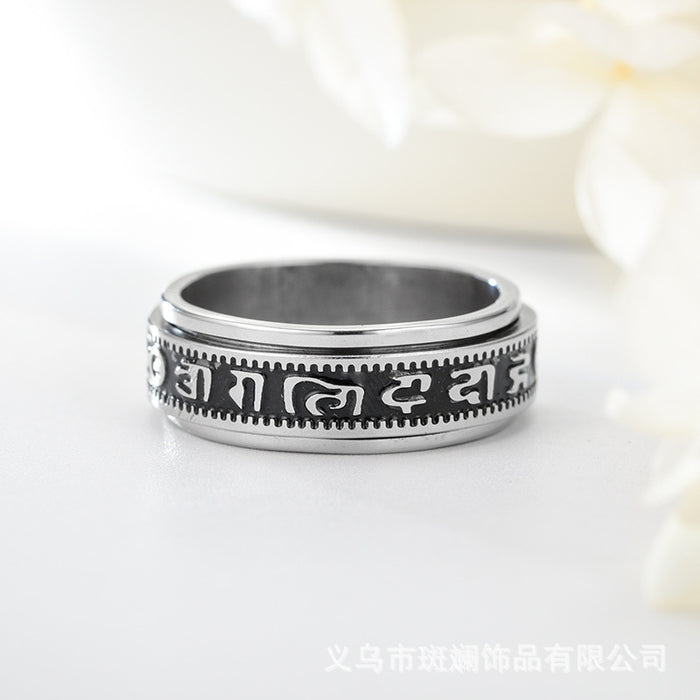 Wholesale Ring Alloy Titanium Steel Six Character Mantra Turnable Ring JDC-RS-KuaH013