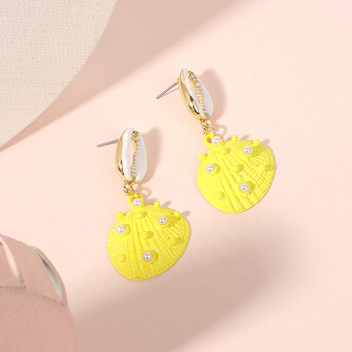 Wholesale Candy Color Fashion Alloy Shell Earrings MOQ≥2 JDC-ES-Yir008