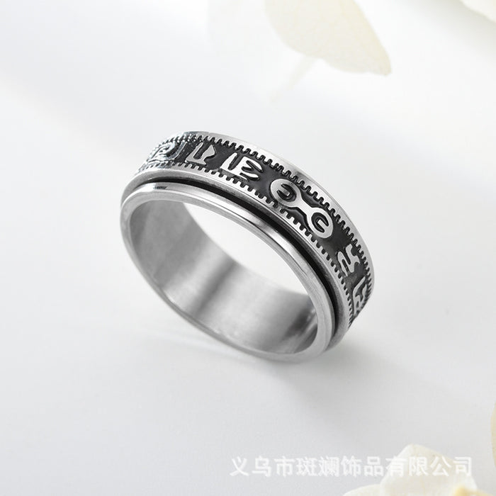 Wholesale Ring Alloy Titanium Steel Six Character Mantra Turnable Ring JDC-RS-KuaH013