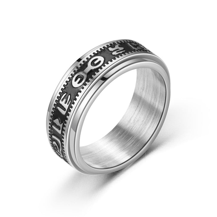 Wholesale Ring Alloy Titanium Steel Six Character Mantra Turnable Ring JDC-RS-KuaH013