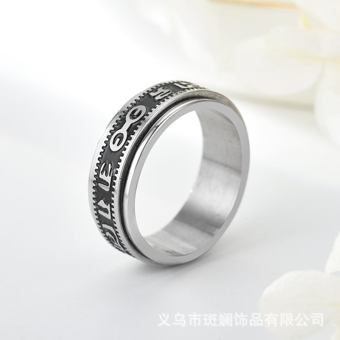 Wholesale Ring Alloy Titanium Steel Six Character Mantra Turnable Ring JDC-RS-KuaH013