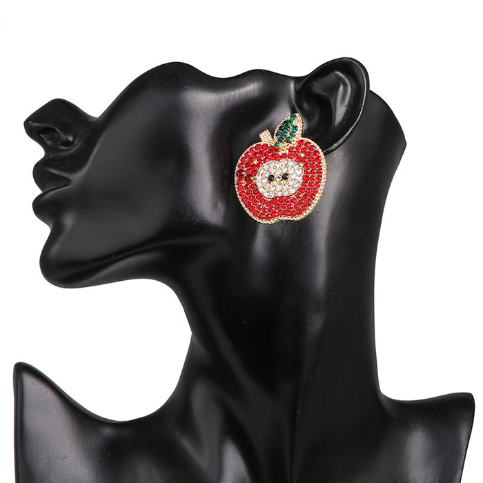 Boucles d'oreilles de pomme de fruits en gros avec personnalité de diamant JDC-ES-JJ401