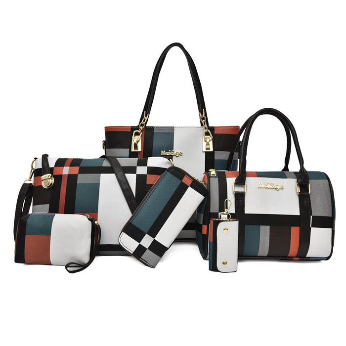 Wholesale Shoulder Bag PU Six-piece Large Capacity Plaid Bag JDC-SD-Nuos004