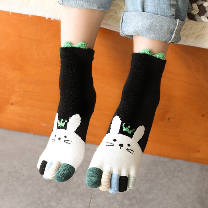 Wholesale Sock Cotton Breathable Sweat Absorbing Mid Tube Cartoon Children Five Finger Socks JDC-SK-MianH002
