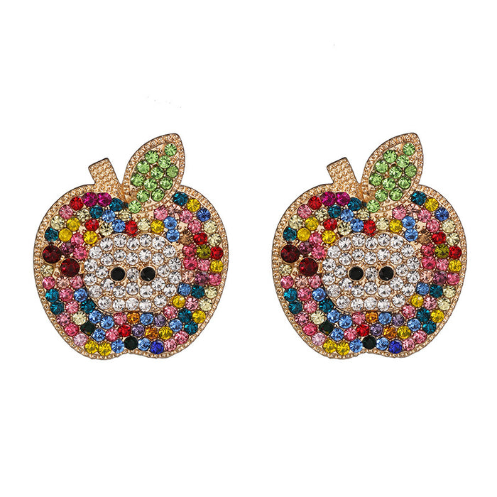 Boucles d'oreilles de pomme de fruits en gros avec personnalité de diamant JDC-ES-JJ401
