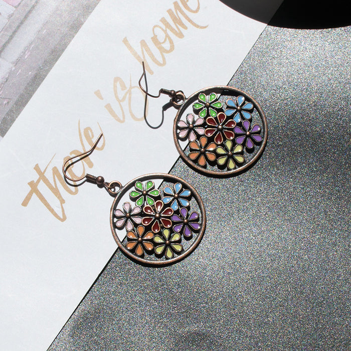 Wholesale alloy hollow flower earrings dripping oil MQO≥2 JDC-ES-qiuse012