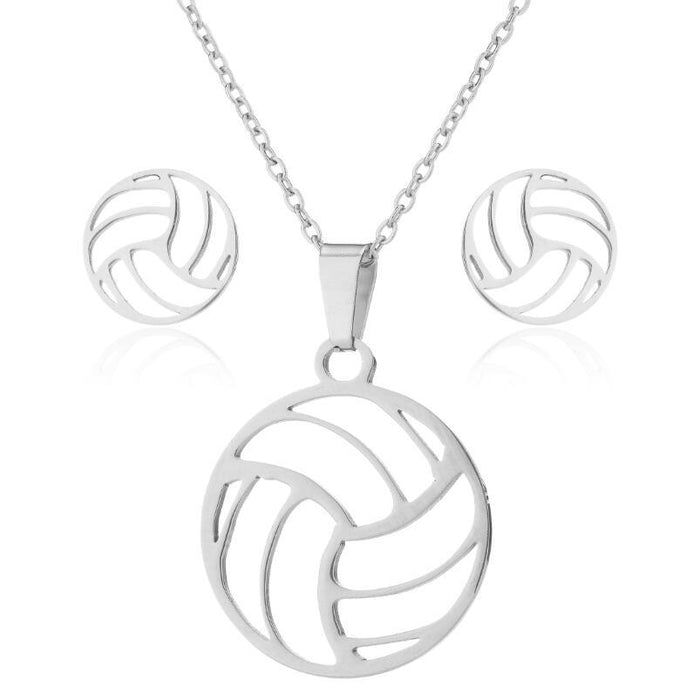 Wholesale Stainless Steel Volleyball Necklace Earrings Set JDC-ES-SS008