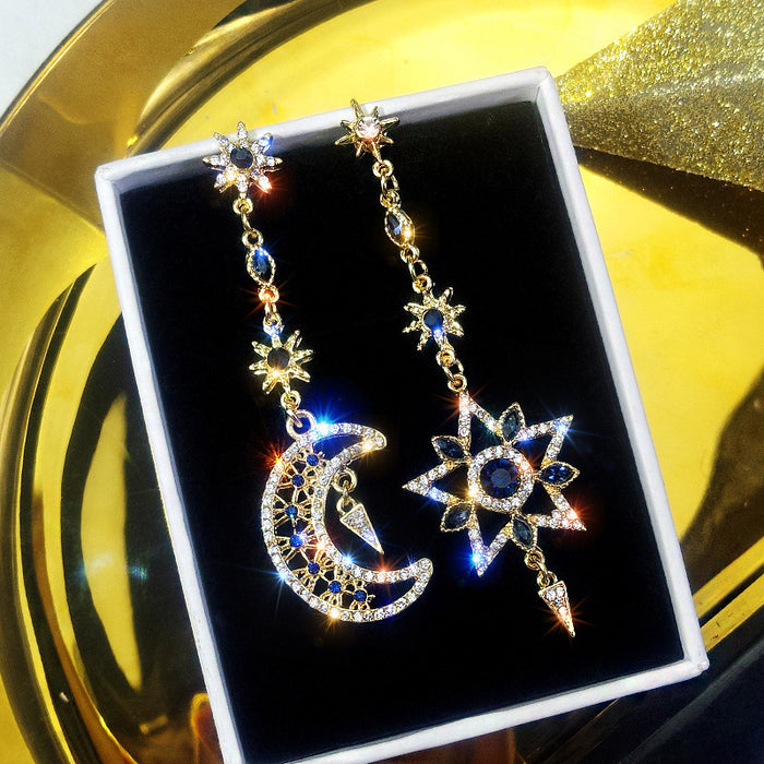 Wholesale 925 Silver Needle Pentagram Moon Asymmetric Alloy Earrings MOQ≥2 JDC-ES-Kaiwei006