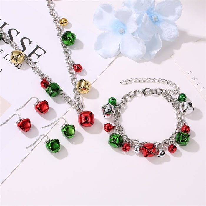 Wholesale Earring Alloy Christmas Colorful Bell Necklace Bracelet Set JDC-ES-A554