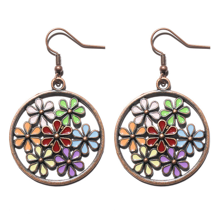 Wholesale alloy hollow flower earrings dripping oil MQO≥2 JDC-ES-qiuse012