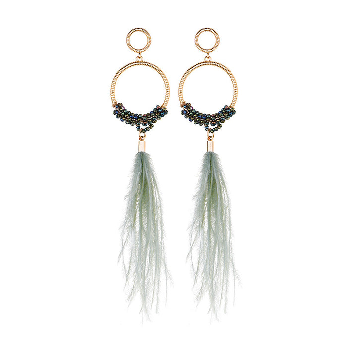 Wholesale Alloy Rice Beads Ostrich Hair Earrings MOQ≥2 JDC-ES-JM009