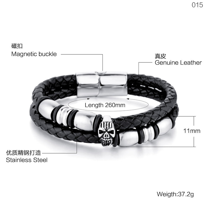 Wholesale Bracelet Titanium Steel Skull Braided Leather Bracelet MOQ≥2 JDC-BT-HaiT001