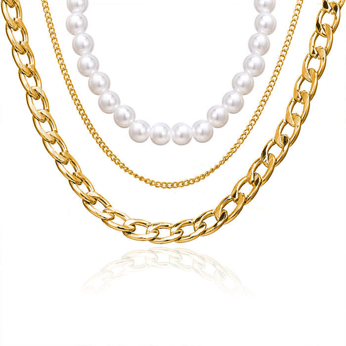 Jewelry WholesaleWholesale creative simple style pearl chain three layer necklace JDC-NE-F060 Necklaces 韩之尚 %variant_option1% %variant_option2% %variant_option3%  Factory Price JoyasDeChina Joyas De China