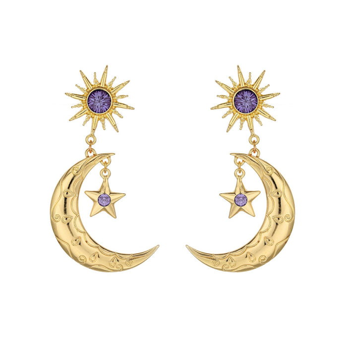 Wholesale Alloy Diamond Star Moon Earrings MOQ≥2 JDC-ES-JuY002