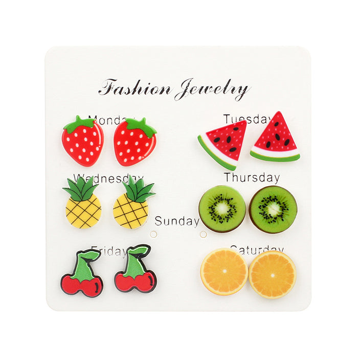 Wholesale Candy Color Mixed Cherry Blossom One Week Stud Earrings Set MOQ≥2 JDC-ES-Yir007