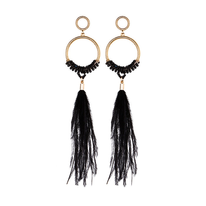 Wholesale Alloy Rice Beads Ostrich Hair Earrings MOQ≥2 JDC-ES-JM009