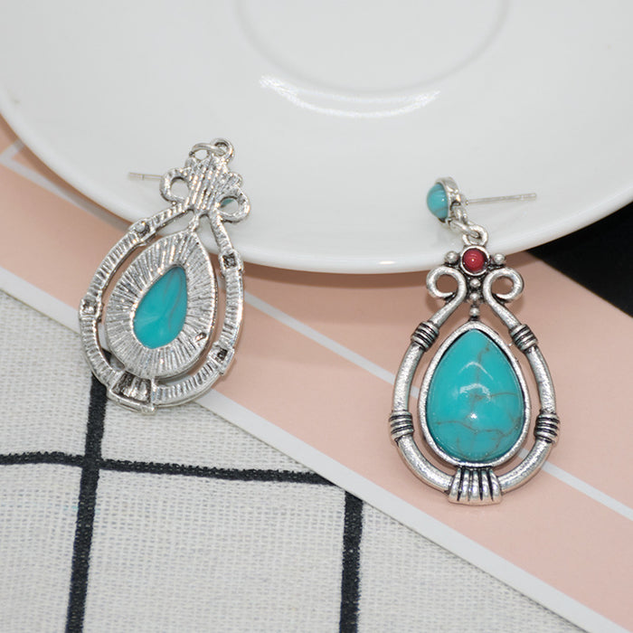 Wholesale alloy ethnic style palace earrings turquoise drop shape MQO≥2 JDC-ES-qiuse013