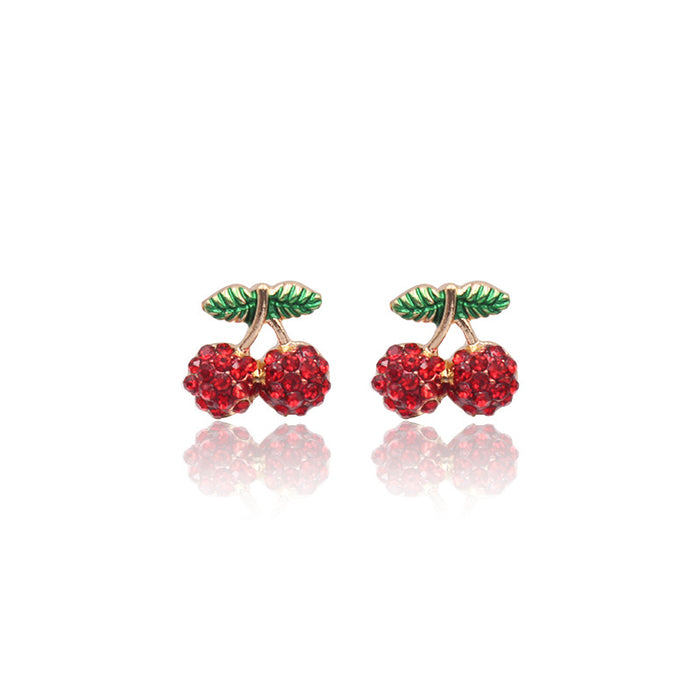 Wholesale Earrings Alloy Full Diamond Strawberry Cherry Flower Stud Earrings JDC-ES-Nina005