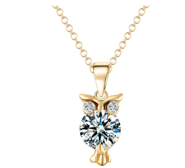 Wholesale Necklace Alloy Flashing Diamond Zircon Owl MOQ≥2 JDC-NE-LangY003