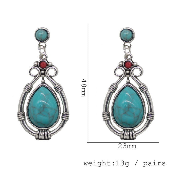 Wholesale alloy ethnic style palace earrings turquoise drop shape MQO≥2 JDC-ES-qiuse013