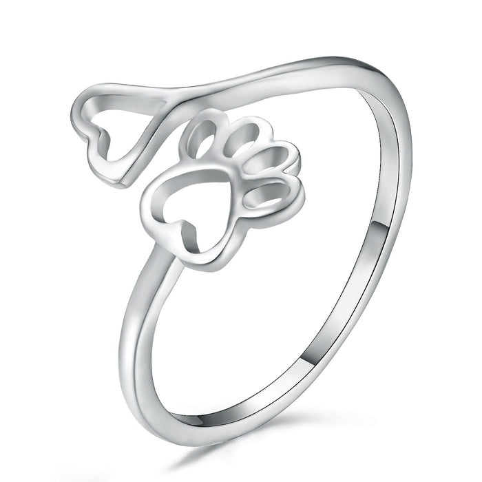 Wholesale Ring Copper Dog Print Heart Open Hollow JDC-RS-LvK004