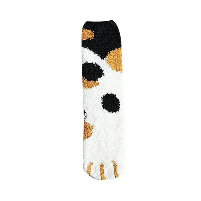 Wholesale socks autumn and winter style plus velvet thick warm cartoon cute cat paws MOQ≥5 JDC-SK-FNiu003