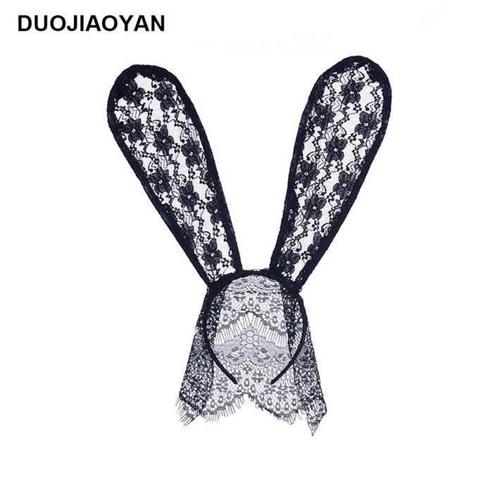 Lace al por mayor Big Rabbit Ears Black Diadema MOQ≥3 JDC-HD-JIAOY006