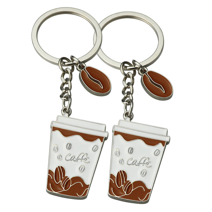 Wholesale Lacquered Coffee Cup Coffee Beans Metal Keychain MOQ≥2 JDC-KC-XunXin005