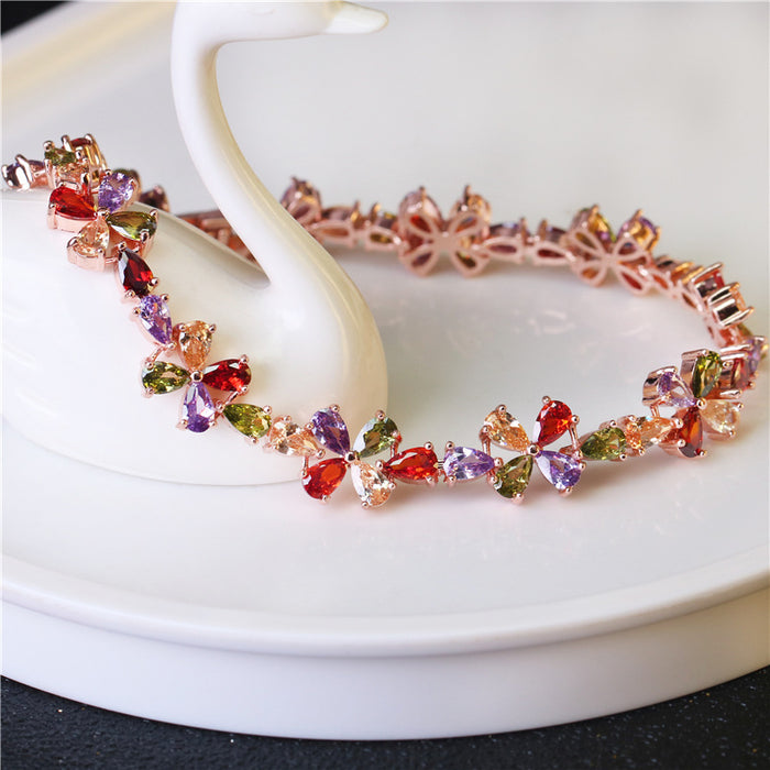 Wholesale flower colorful copper zircon hand ladies creative bracelet JDC-BT-DDD005