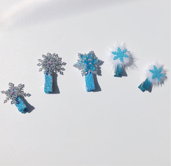 Wholesale Hair Clips Non-woven Snowflake Resin Autumn and Winter Mink Hair Ball Shiny kids JDC-HC-DuoX003