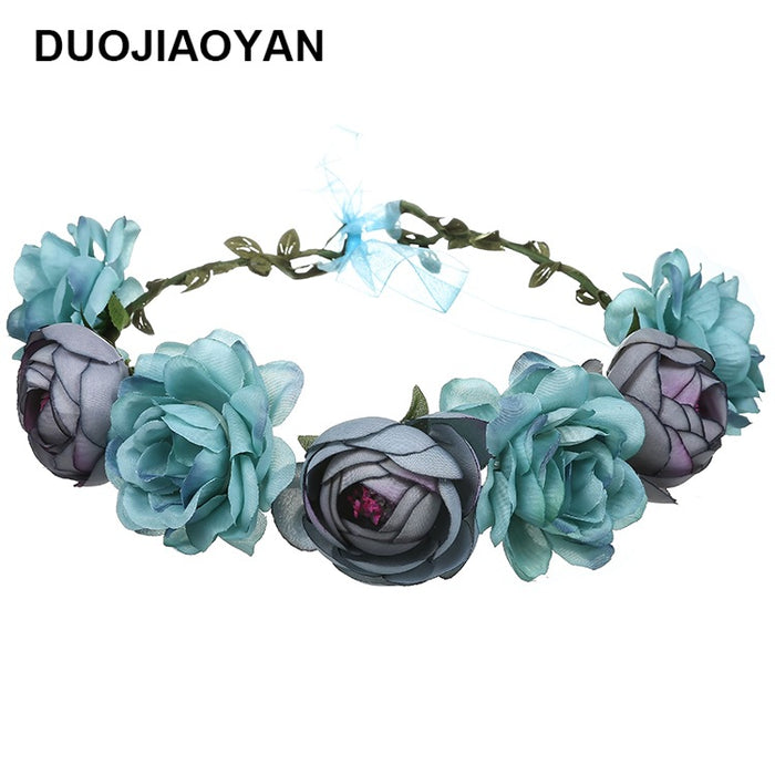 Wholesale Hair Band Artificial Flower Rose Bridal Seaside Vacation Wreath JDC-HD-Jiaoy020