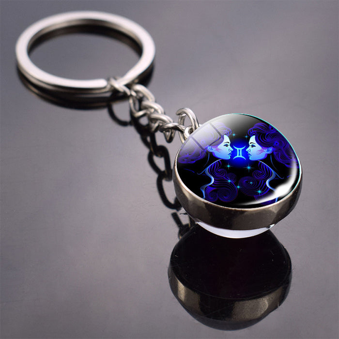 Wholesale Keychain Alloy Double Sided Cabochon Glass Ball 12 Constellation MOQ≥2 JDC-KC-ZaoY019