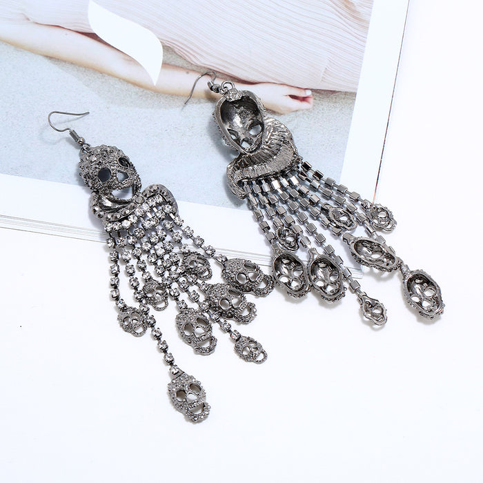 Wholesale earrings alloy exaggerated skull fringe MQO≥2 JDC-ES-zhuoq001