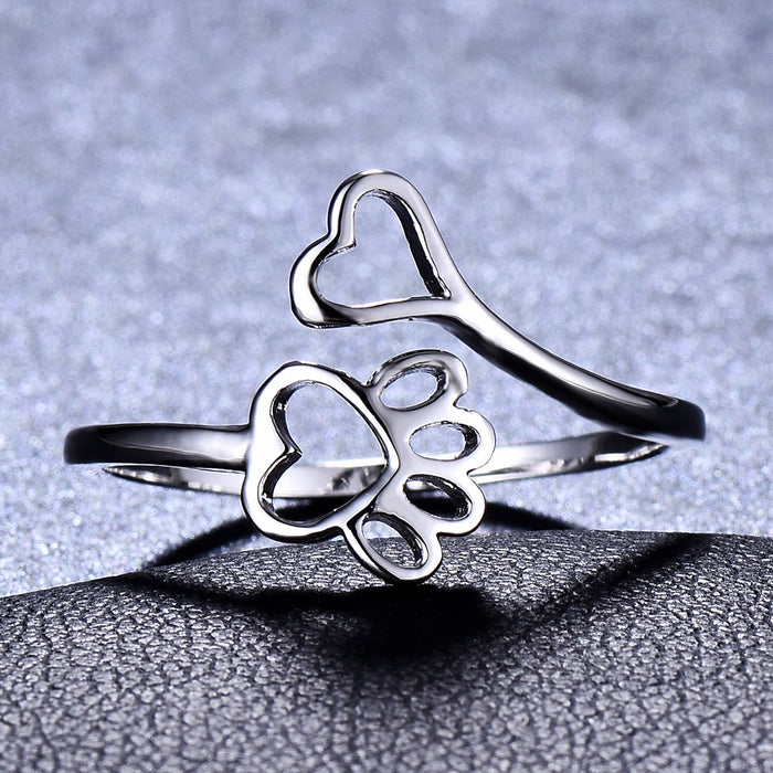 Wholesale Ring Copper Dog Print Heart Open Hollow JDC-RS-LvK004