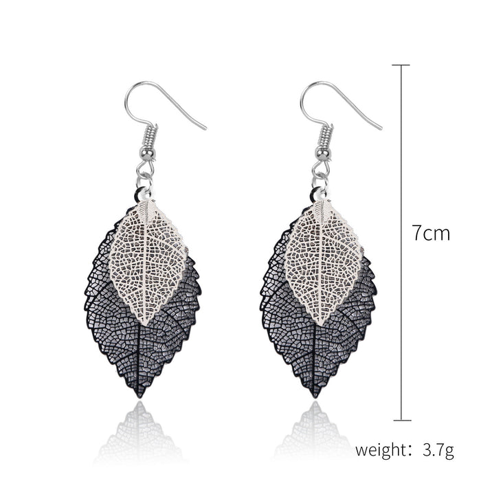 Wholesale Earrings Copper Simple Double Layer Hollow Out Leaves JDC-ES-ManY030