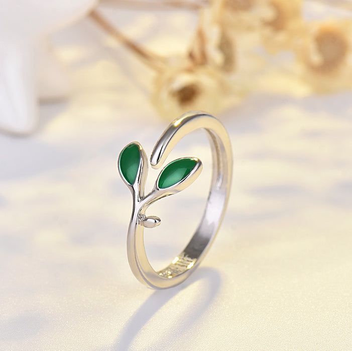 Jewelry WholesaleWholesale Green Leaf Copper Adjustable Ring JDC-RS-QLX036 Rings 巧兰轩 %variant_option1% %variant_option2% %variant_option3%  Factory Price JoyasDeChina Joyas De China