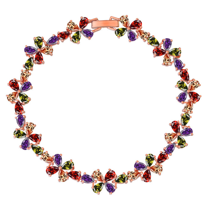 Fleur en gros coloré cuivre zircon Hand dames bracelet créatif jdc-bt-dd005